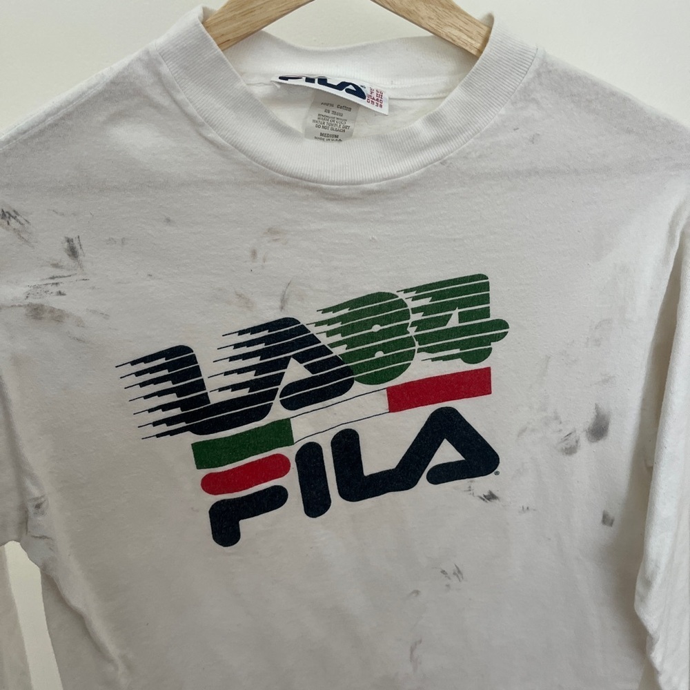 Vintage Fila LA84 Olympics White and Green Graphic Long Sleeve Tee